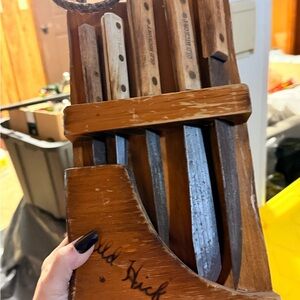 Wooden Knife Set with Brown Handles